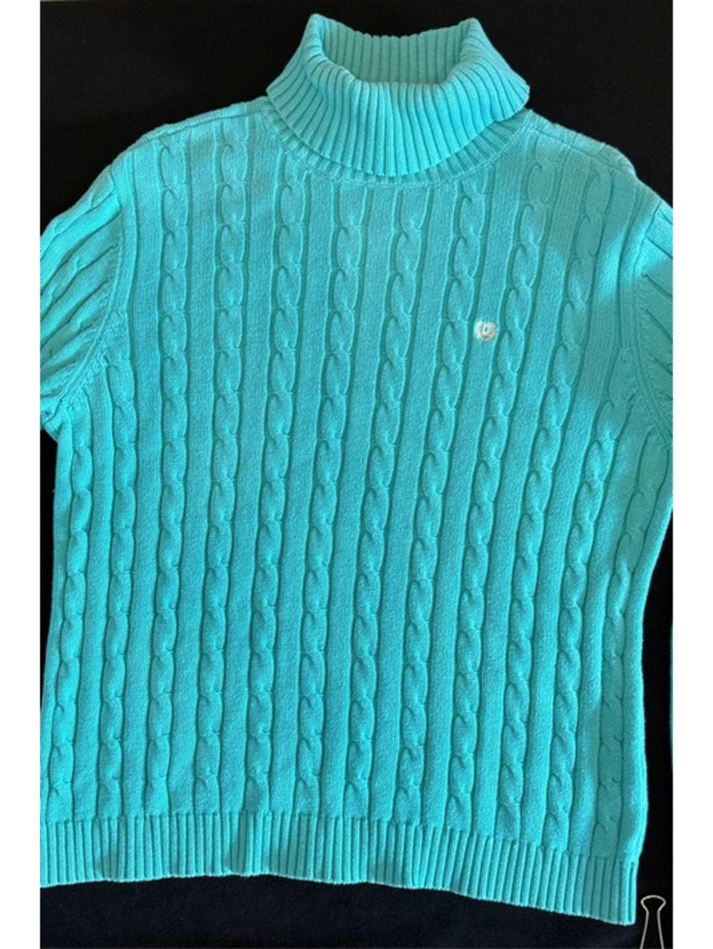 CHAPS Women’s XL Turquoise Cable-Knit Turtleneck Sweater
